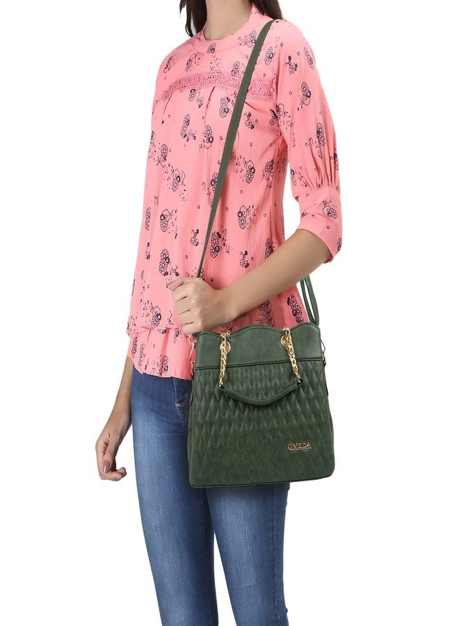 EVEDA Synthetic Vegan Leather Classic Chain Strap Top Handle Handheld Shoulder Crossbody Water Resistant Handbag For Women - Image 2